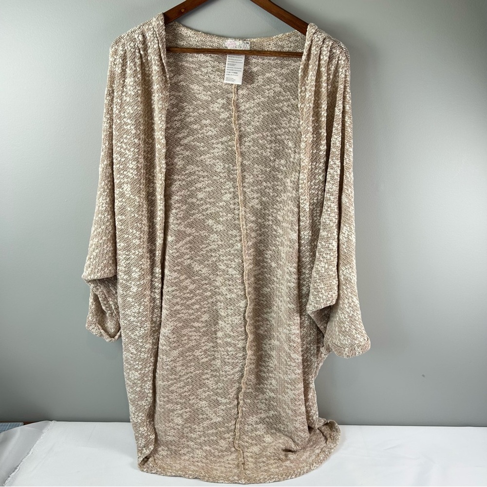 Free People Tan Cream Marled Knit Slouchy Open Front Cardigan Women's Size OS
